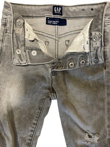 Girls GAP Gray Button Snap Fly Distressed Stretch High Rise Ankle Jegging 8 - Picture 4 of 5