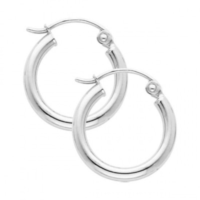 14K massiv weiß italienisches Gold 2mm poliert schlicht Creolen Aretes de Oro 15mm