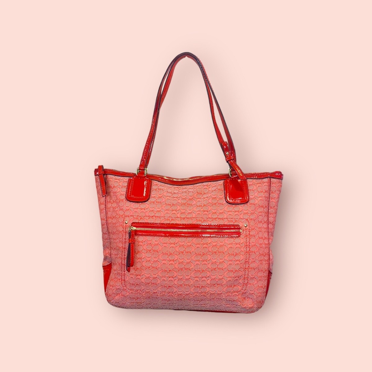 COACH Poppy レッド バッグ COACH Poppy Signature Logo Tomato Luxury Designer Tote