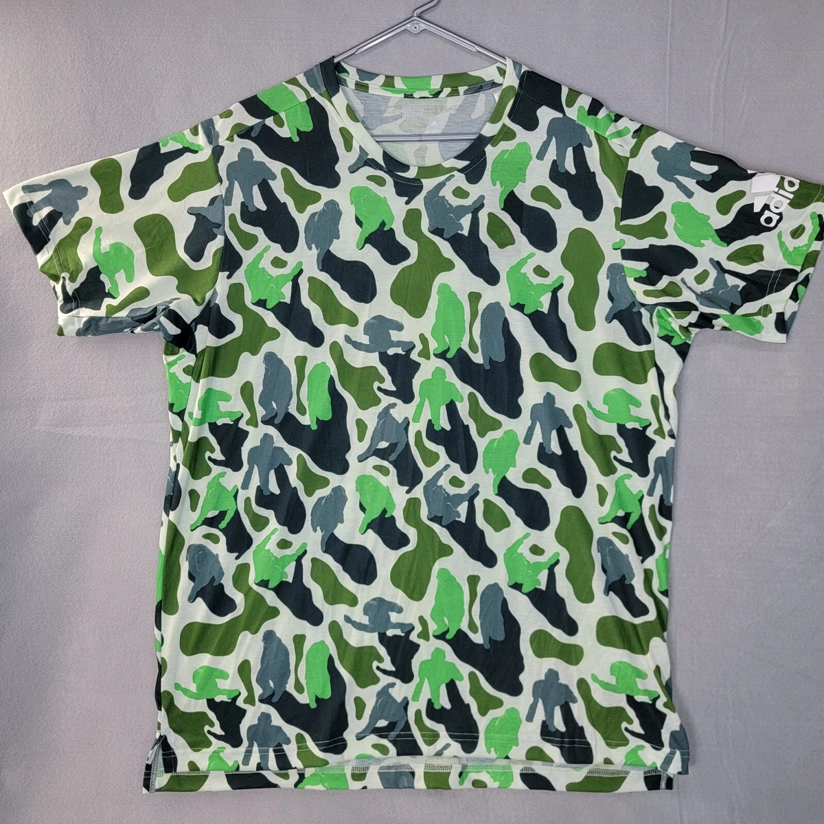 NERD Pharrel Williams Adidas FLift Prime T Shirt Green Camo Mens XL