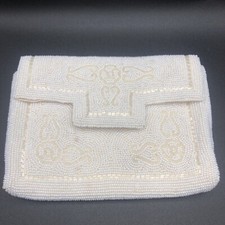 Vintage White Beaded Clutch Purse 1960 s Voguemont Creation Japan Intricate Tag