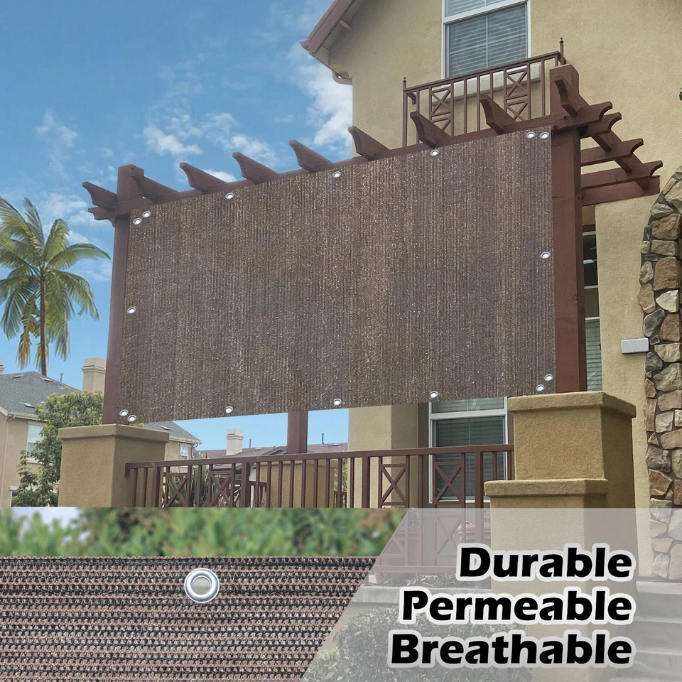 ALION HOME Patio Shade & Privacy Panel Pergola - 90% UV Block Mesh Mocha Brown w/ Grommets