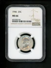 1946 US Washington Quarter 25c .25 NGC MS66 Gem UNC Choice Brght White Spot Free