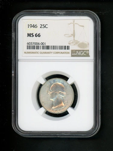 1946 US Washington Quarter 25c .25 NGC MS66 Gem UNC Choice Brght White Spot Free