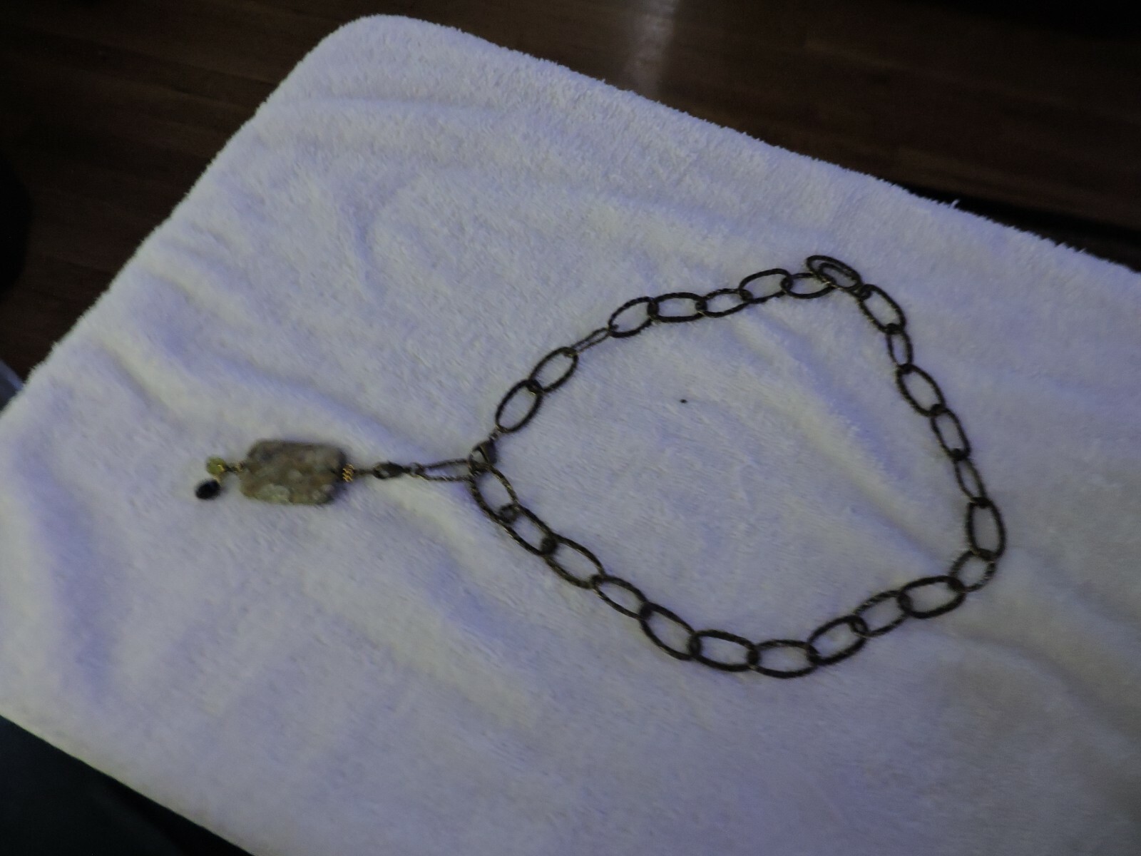 CHAIN NECKLACE WITH RETANGULAR MARBLED STONE 15.5… - image 9