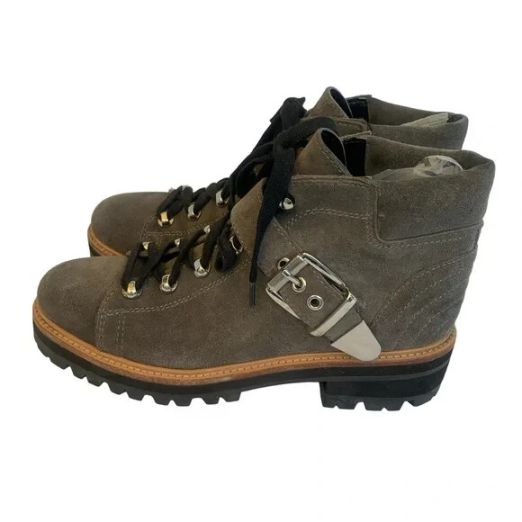 SAOLA Stivali da combattimento Marc Fisher Ltd Indre grigio scamosciato suola a strappo escursionista moto fibbia taglia 8