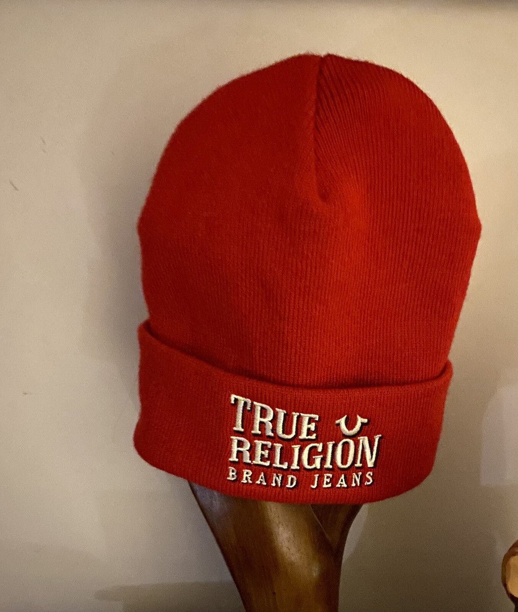 “True Religion Brand Jeans” mens Beanie Hat Red