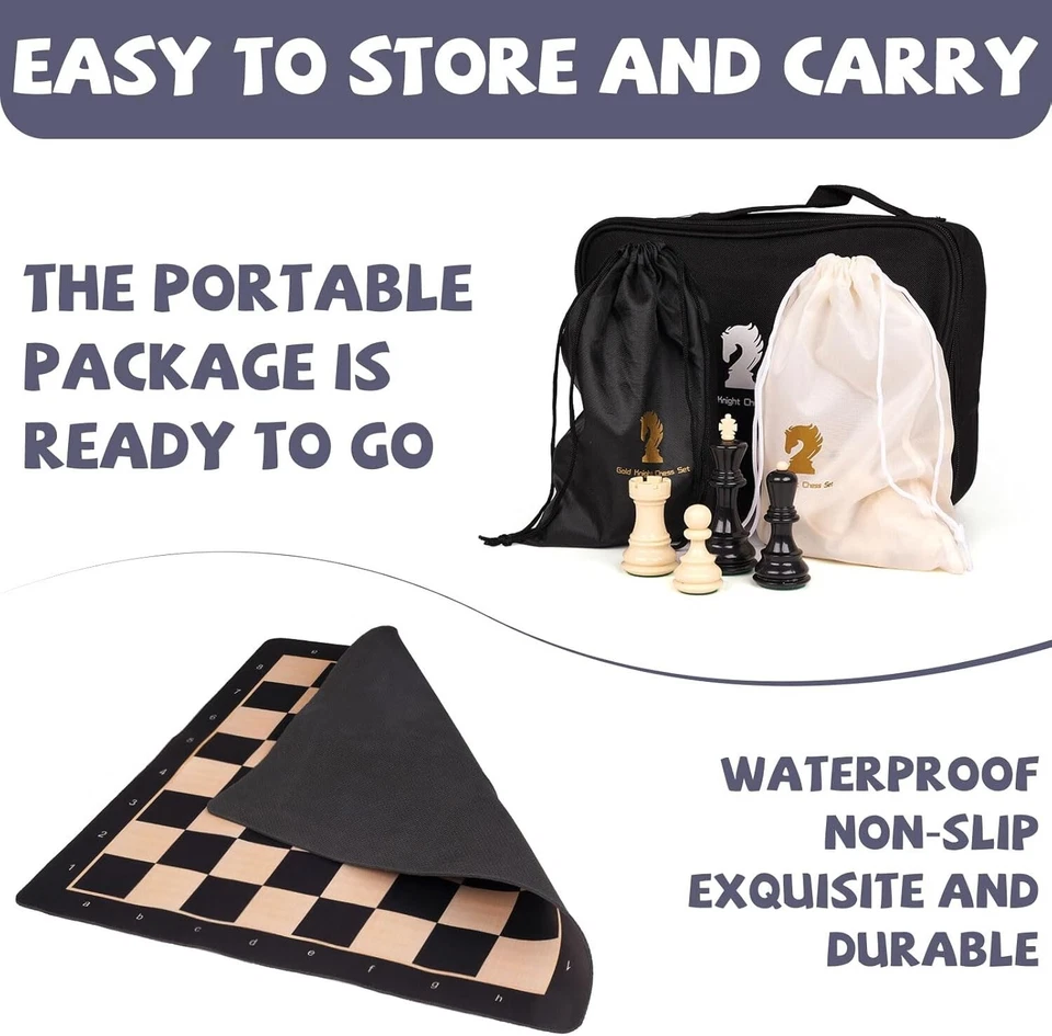 20'' Tournament Chess Set for Adults and Kids Foldable Silicone Chess Board Game - image 3 of 4