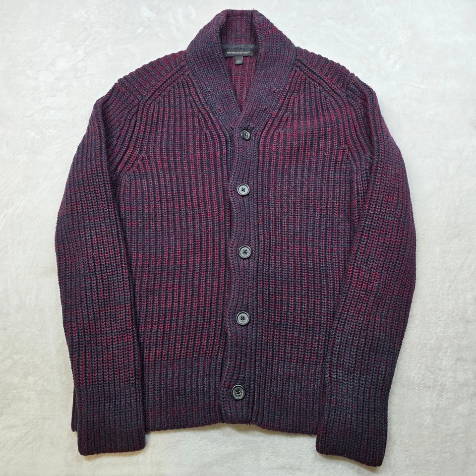 Cárdigan Suéter Cuello Chal Banana Republic Para Hombre Grande Borgoña Rojo Azul Marino Foto 2 de 4
