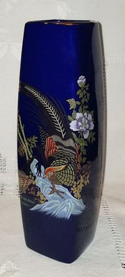 Japanische Schornsteinvase von Interpur, Kobalt Glasur, Handgemalt, 1970er/25 cm