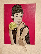 Audrey Hepburn 3D Acrylbild 30x40 cm Schwarz Weiß Pink Kunst Pop Art Unikat