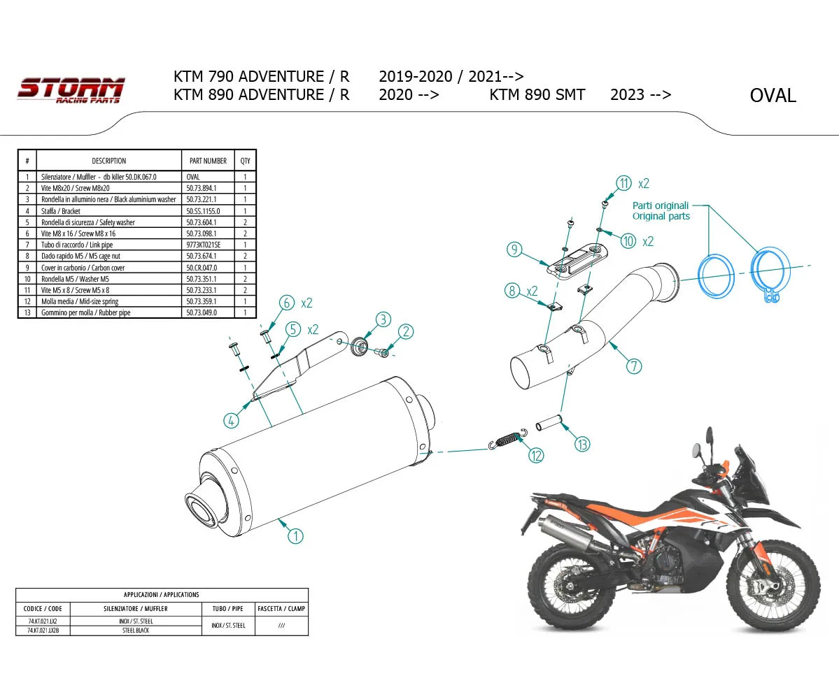 Exhaust Muffler Storm Mivv Oval Black Stainless Steel Ktm 790 Advent R 2021 2026
