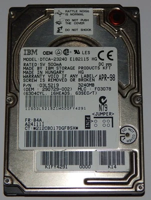 IBM Travelstar DTCA-23240 3240MB 44pin IDE 2,5" HDD Festplatte 3 GB Hard Disk - Bild 1 von 4