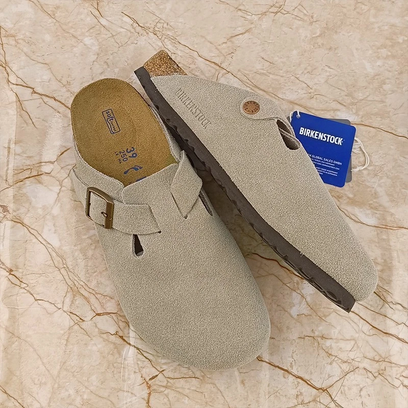 Birkenstock Boston Unisex Zuecos Zapatos Suave Gamuza Cuero Taupe Talla Estrecha/Ancha Foto 2 de 4