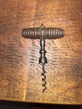 Antique Corkscrew Wooden Handle Pull Metal Victorian Cork Screw