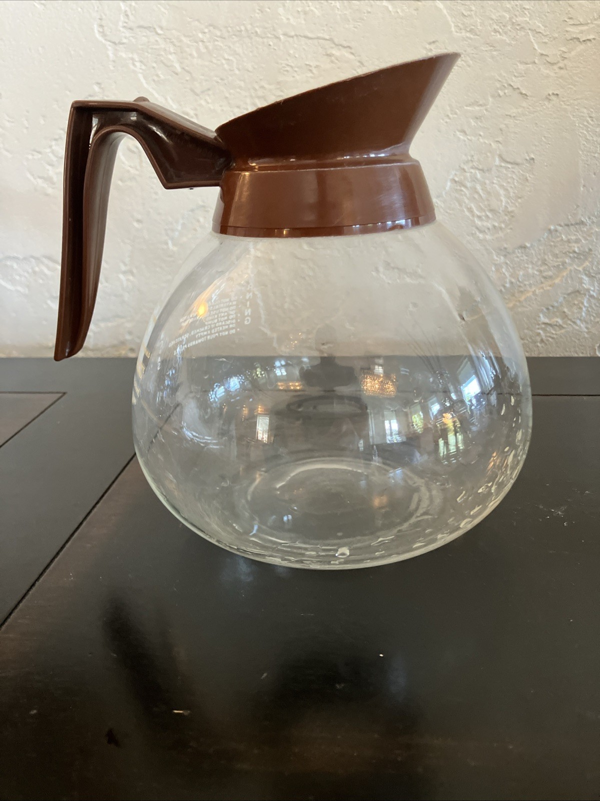 001B Vintage Sysco Glass Coffee Pot Brown Handle Restaurant Style 
