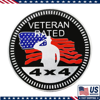Veteran Badge Rated 3D Metal Car Badges, Round Decals Jeep Wrangler, Trucks, SUV
