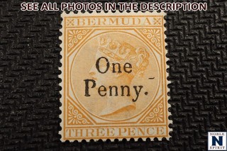 NobleSpirit (TM) Excellent Bermuda #14 Mint OG LH = $525 CV 1p on 3p Surcharge