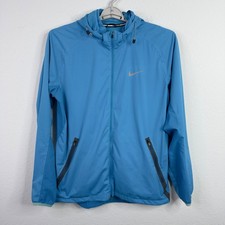 Nike Running Jacket Mens L Teal Lightweight Hooded Zip Reflective Activewear