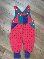 VTG Gymboree Red Print Denim Overalls Ex Small 12/18 M Rainbow Tag (#0006)