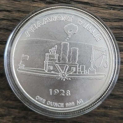 1928 Steamboat Willie Mickey Mouse Disney Coin .999 Fine Silver with Capsule