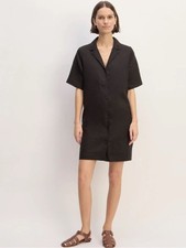 Everlane Shirtdress in 100% Linen NWT Size XXS Black Above Knee Button Front