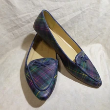🩰 Talbots Almond Toe Driving Loafer Flats 7.5 M Multicolor Plaid Leather; Bows