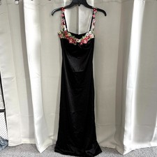 Y2K Slip Dress Small Babydoll Floral Satin Midi Dark Fairy Whimsigoth 18905