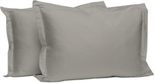 Pure 100 Cotton Pillow Shams Queen Size Set of 2 Ash Grey, Luxurious 400 Thread