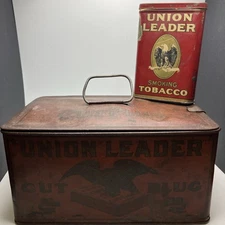 UNION LEADER CUT PLUG Lunch Box Litho  Tobacco Tin & Pocket Tin