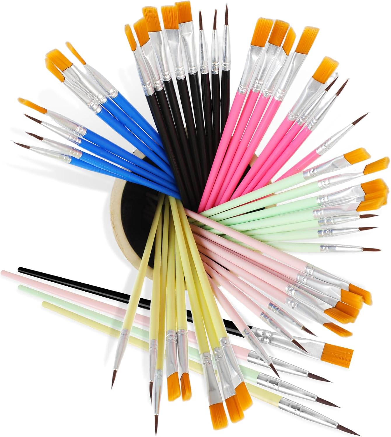 48 Pcs Acrylic Paint Brush Set, 6 Color Round-Pointed Tip and Flat Small Brush B