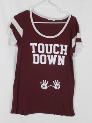French Pastry Maternity ''Touch Down'' T-Shirt Size L Maroon White Football Baby