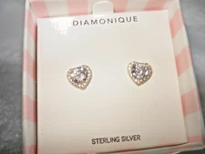 Diamonique Sterling Silver Heart  NEW Stud Earrings