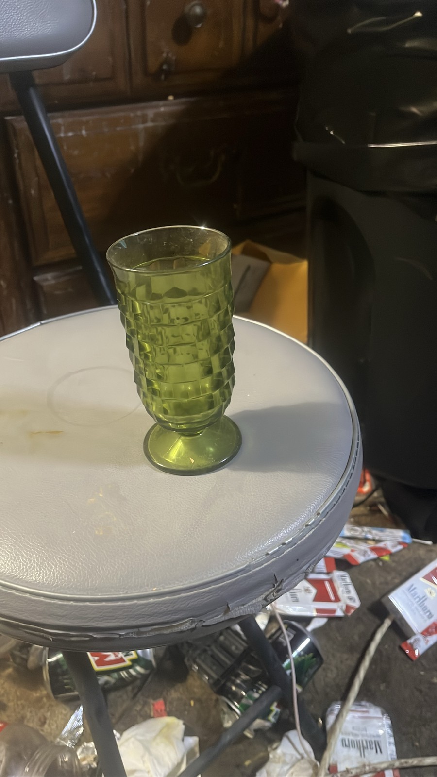 Indiana Glass Whitehall Cubist Avocado Green Footed Tumbler 6