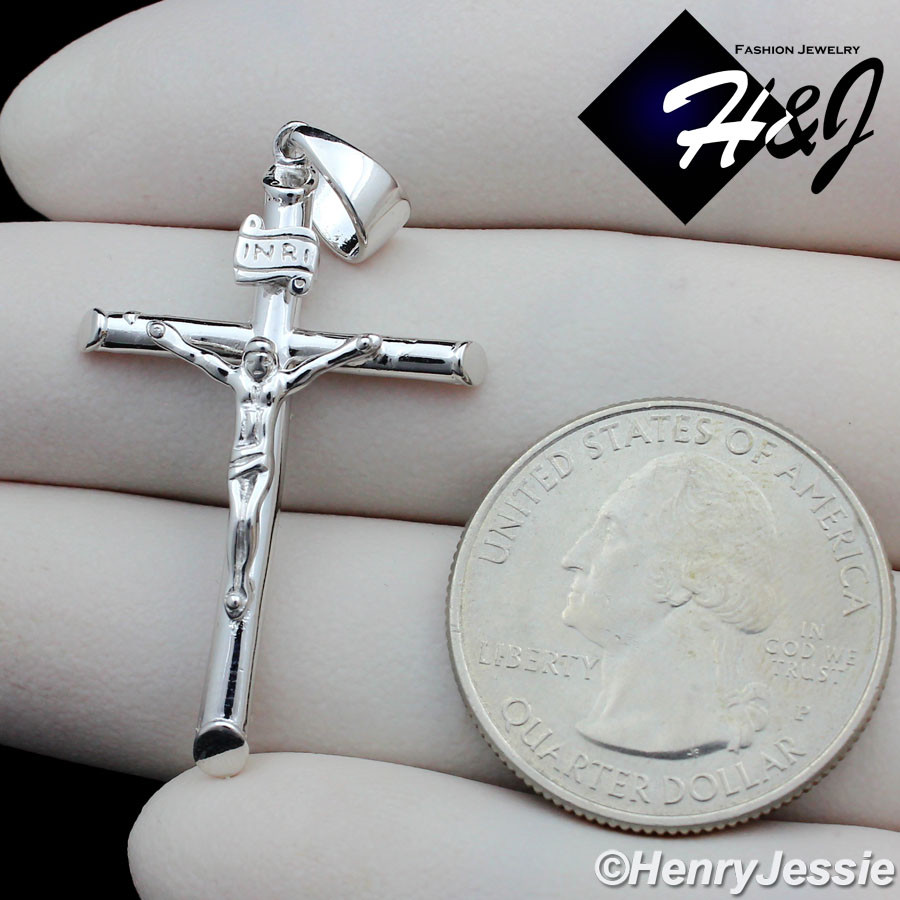 MEN WOMEN SOLID 925 STERLING SILVER JESUS CHRIST CROSS CRUCIFIX PENDANT ...