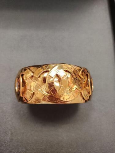 Vintage CHANEL CC Logo Gold Cuff Bracelet Free Size Used From Japan