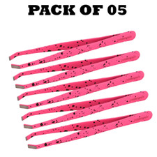 Pack of 05Forgica Professional Stainless Steel Spotted Pink Paper Coated Tweezer