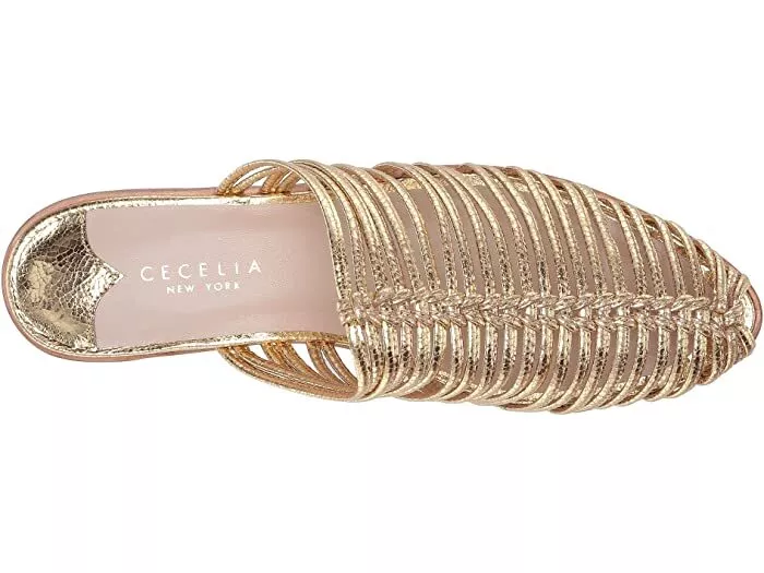 Cecelia New York Gloria Slide Sandal Golden Metallic Slip On Flats Caged Mule