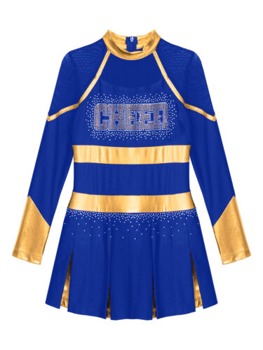 Costume vestito squadra bambina ragazza glitterato cheerleading colore contrasto uniforme - Foto 66 di 84