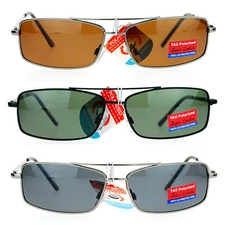 SA106 Mens Antiglare Polarized Narrow Rectangular Thin Metal Shooter Sunglasses