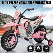 JOYLDIAS Pink 12V Kids Ride-On Motorcycle Dirt Bike Girl w/Music,Training Wheels