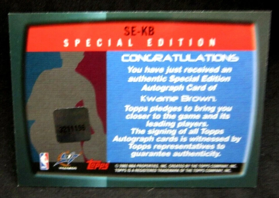 Kwame Brown RC 2000-01 Topps Holograma Novato Autógrafo ¡Auto! Wizards C RC Foto 2 de 2