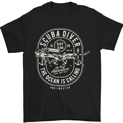 Scuba Diver The Ocean Is Calling Tauchen Herren T-Shirt 100% Baumwolle