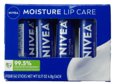 NIVEA Moisture Lip Care Lip Balm Stick with Shea Butter 0.17 Oz. Pack of 4