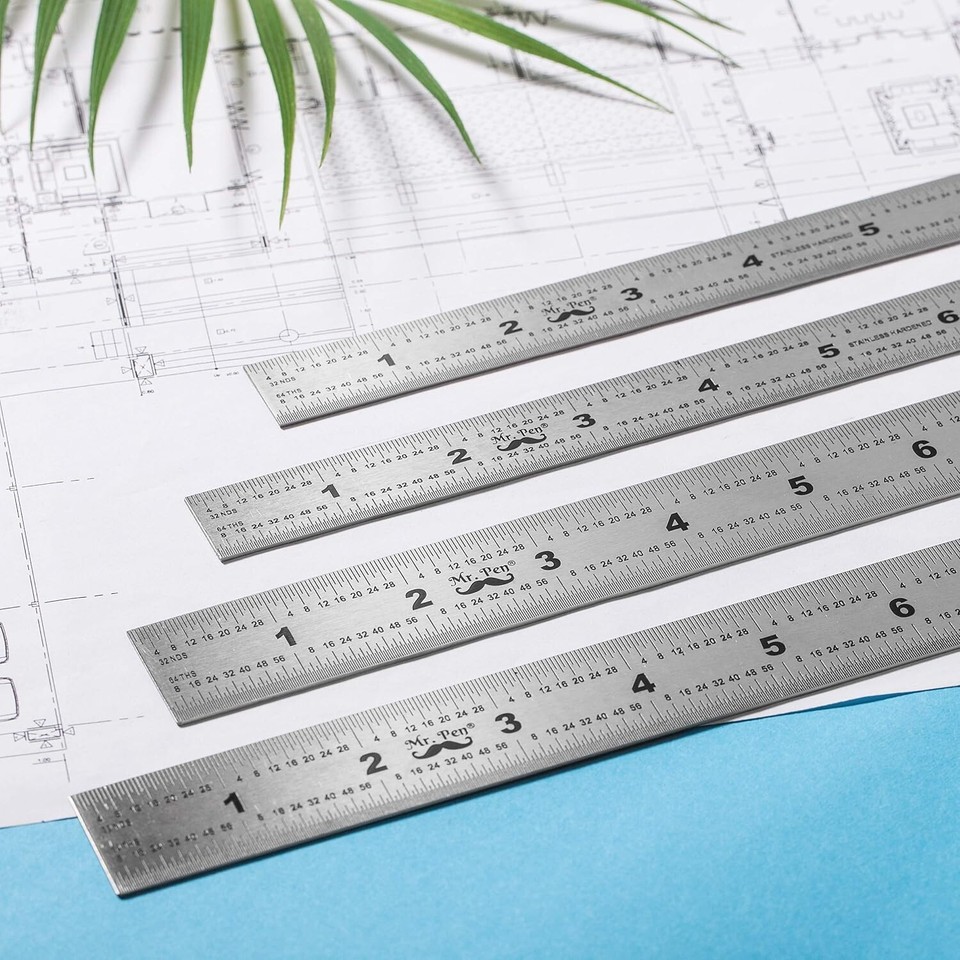Stainless Steel Machinist Ruler, 4 Pack (6, 8, 12, 14 inch), Metric ...