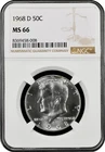 1968-D  KENNEDY  US Half Dollar,   MS66 by NGC,   an EXQUISITE looking coin!!!!