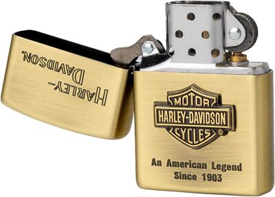Zippo Lighter Harley Davidson HDP-11 Big Metal Logo Gold Brass Bar