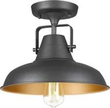 Semi Flush Modern Farmhouse Black Light Metal Barn Shade Hanging Industrial