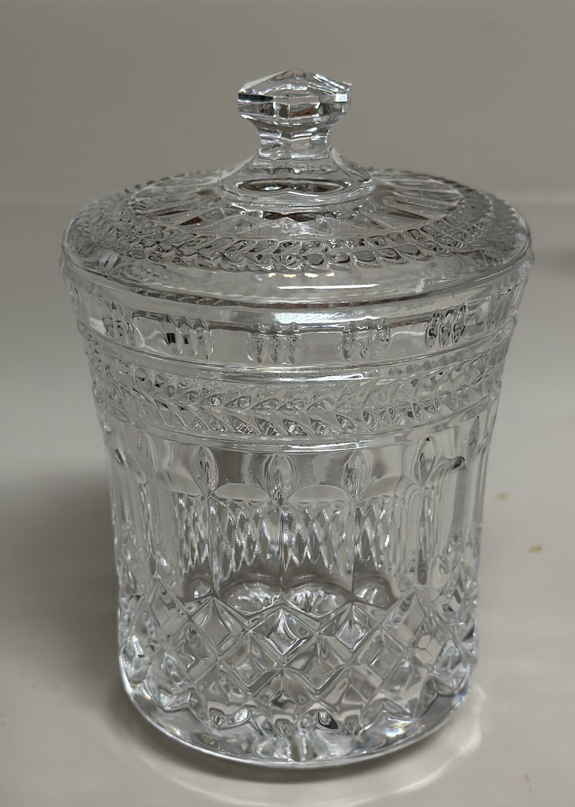 Vintage Bombay Crystal Glass Biscuit Candy Jar Dish Canister with Lid