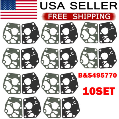 10 Sets Carburetor Diaphragm Gasket Kit For B&S495770 795083 5083H 5083K 95900
